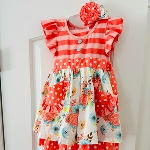 Easter Serendipity Clothing Co Set 3T Floral Coral Pink Boutique Outfit Headband